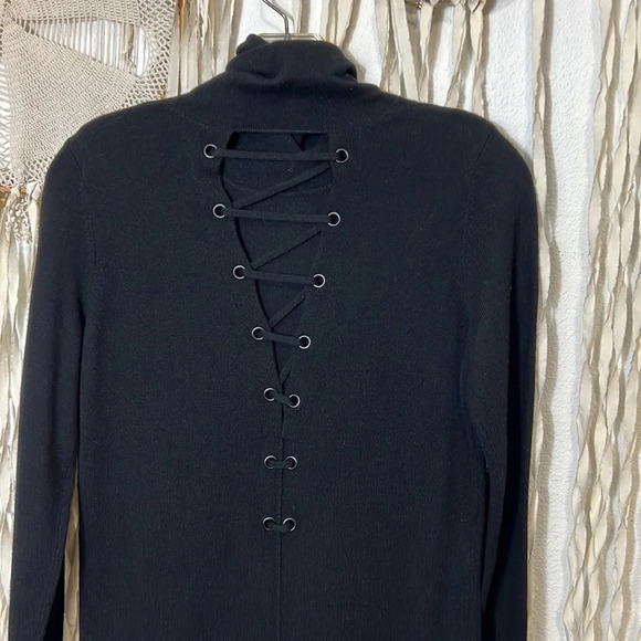 N:Philanthropy City Mini Black Wool/Cashmere T-neck Sweater Dress Open Back XS - Picture 5 of 13